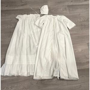 3 piece white baptism or christening outfit gown, jacket/overcoat and bonnet